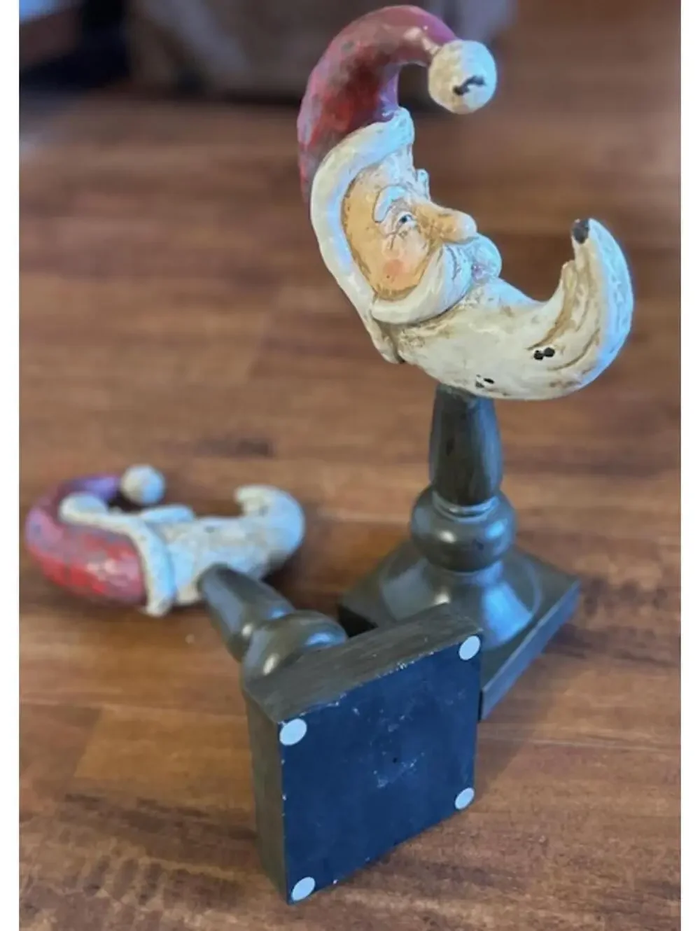 Pair of Santa Claus Decorative Figurines on Pedestal Stands